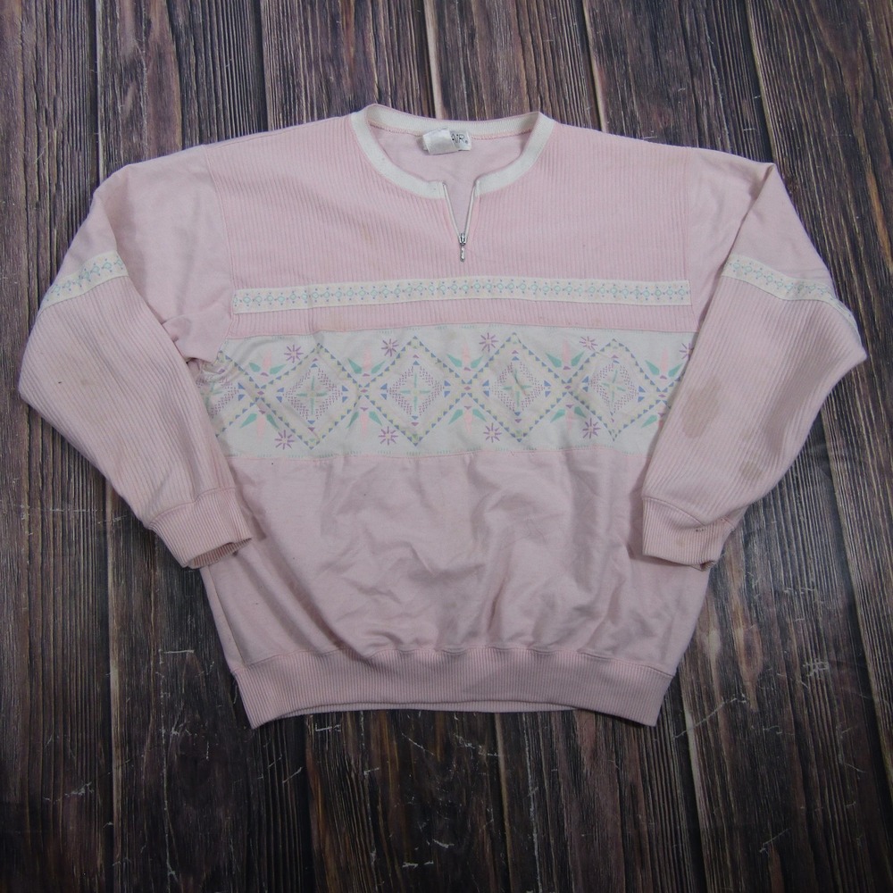 SALT AIR Womens Petite Medium Pink 1/4 Zip Geometric Pullover Sweater Top